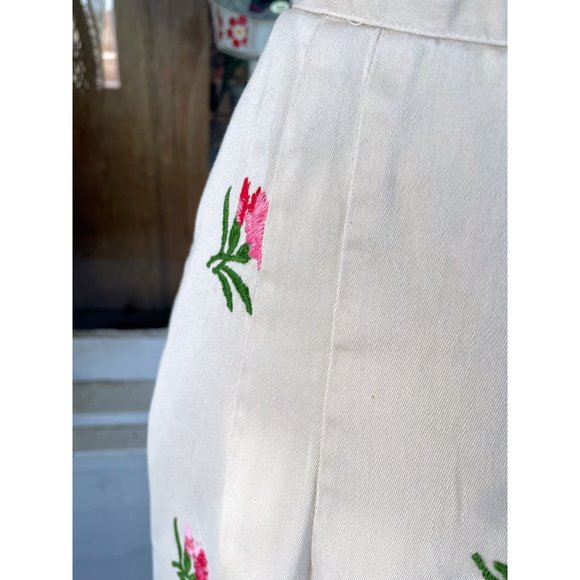 Vintage 1970s Cotton Wrap Skirt Embroidered Pink Flowers Sz M - Picture 4 of 12